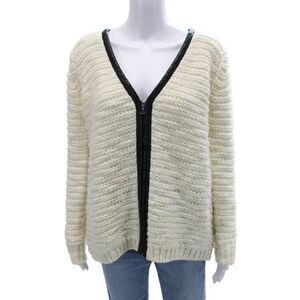Si-Iae Unisex Cardigan Full Zip Beige V Neck Acrylic Wool Long Sleeve Size S